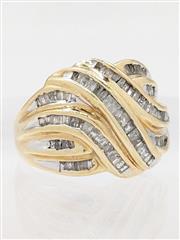 10K Yellow Gold 7.8g Lady's Diamond Cluster Twisted Knot Channel Set Ring Size-7